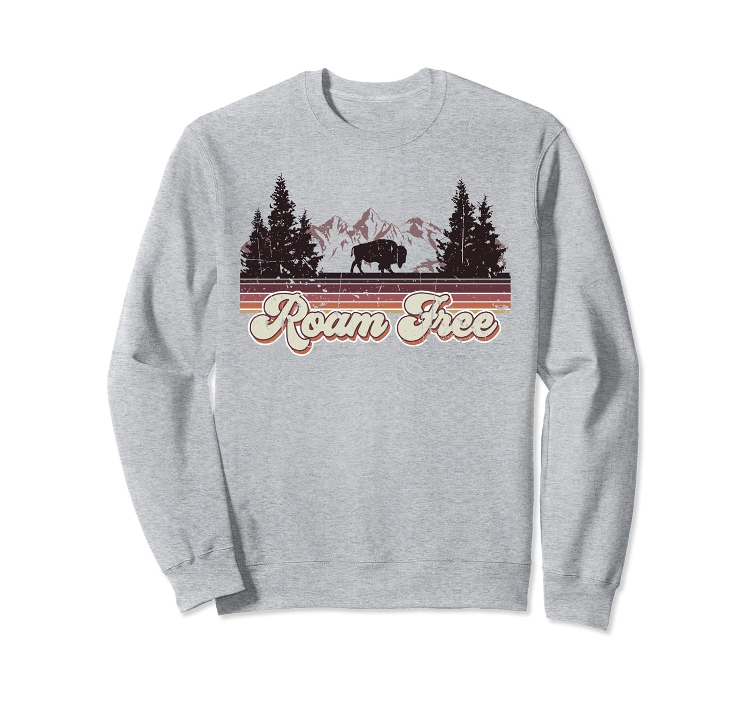 Vintage Rustic Retro Nature Mountain Roam Free Sweatshirt-Rose