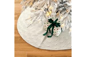 S-DEAL Knitted Christmas Tree Skirt, White 24 Inches Thick Rustic Tree Skirt for Xmas Decoration