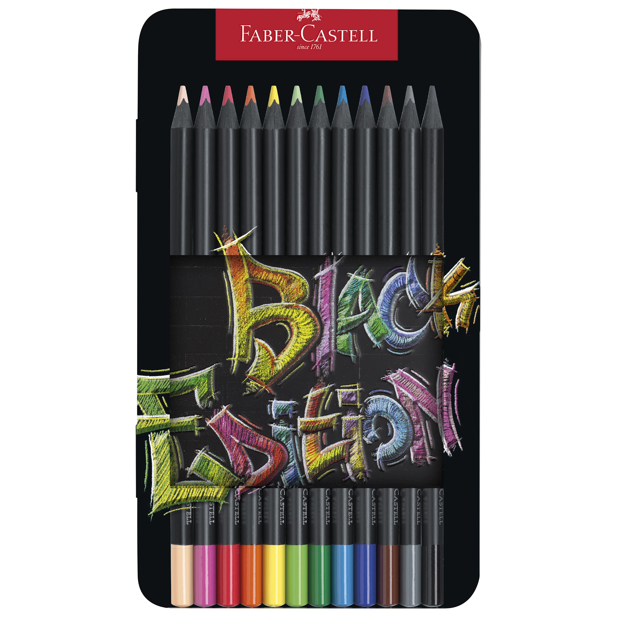 Faber-Castell Blackwood 116413 Colouring Pencils, Black Edition, 12 Metal Case