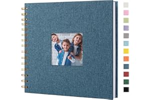Hiwhy Scrapbook Photo Album Linen Cover, 8 x 8 Inch Hardcover Kraft White Pages Memory Book, for Travel Wedding Guest Book Christmas Baby Shower (20 Sheets/ 40 Pages,Blue)