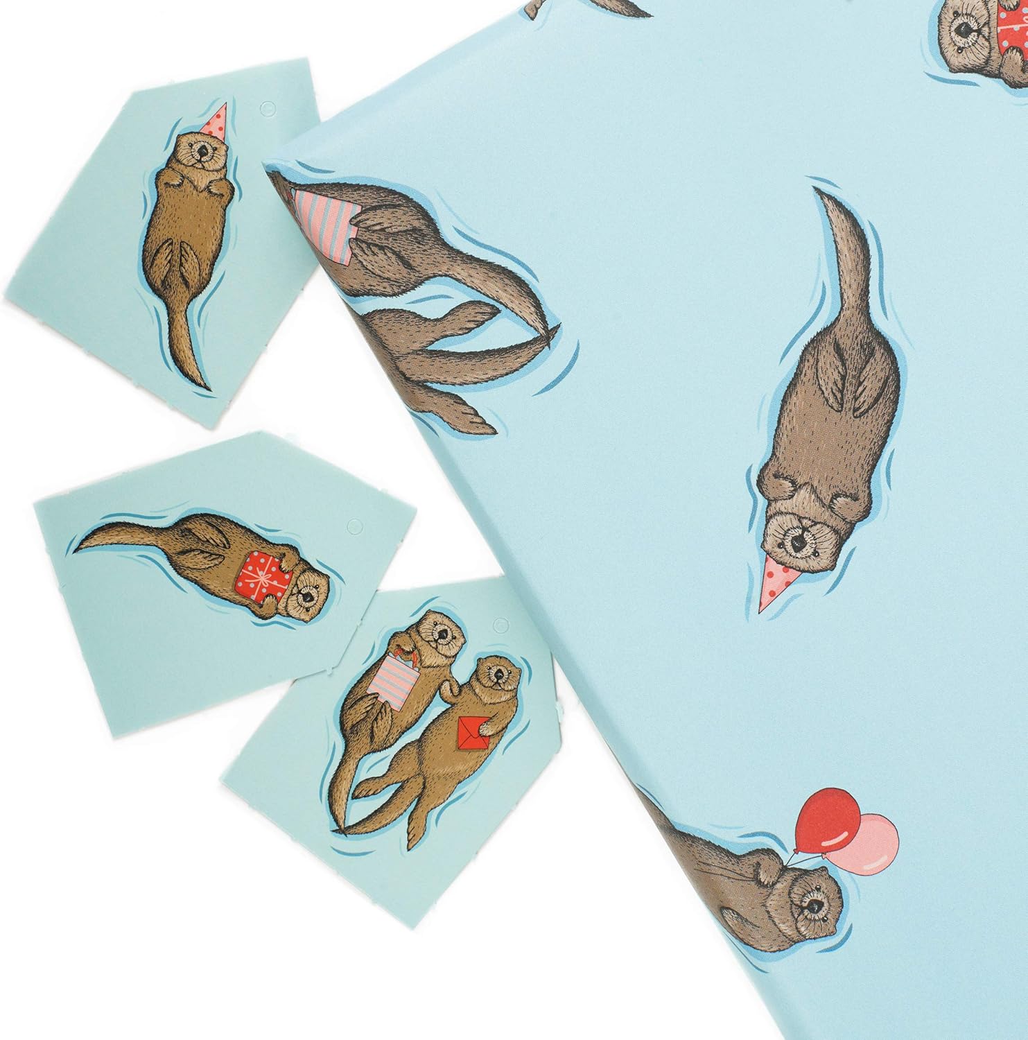 Central 23-6 Christmas Wrapping Paper Sheets - Birthday Otters - Blue Gift Wrap for Men Women - Friends - Recyclable and Made In UK - Image 4
