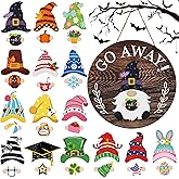 Easter Seasonal Gnome Wall Decor Set, 11.8 inch Wooden Round Sign with Interchangeable Holiday Hats, Go Away Door Hanging (Attractive)