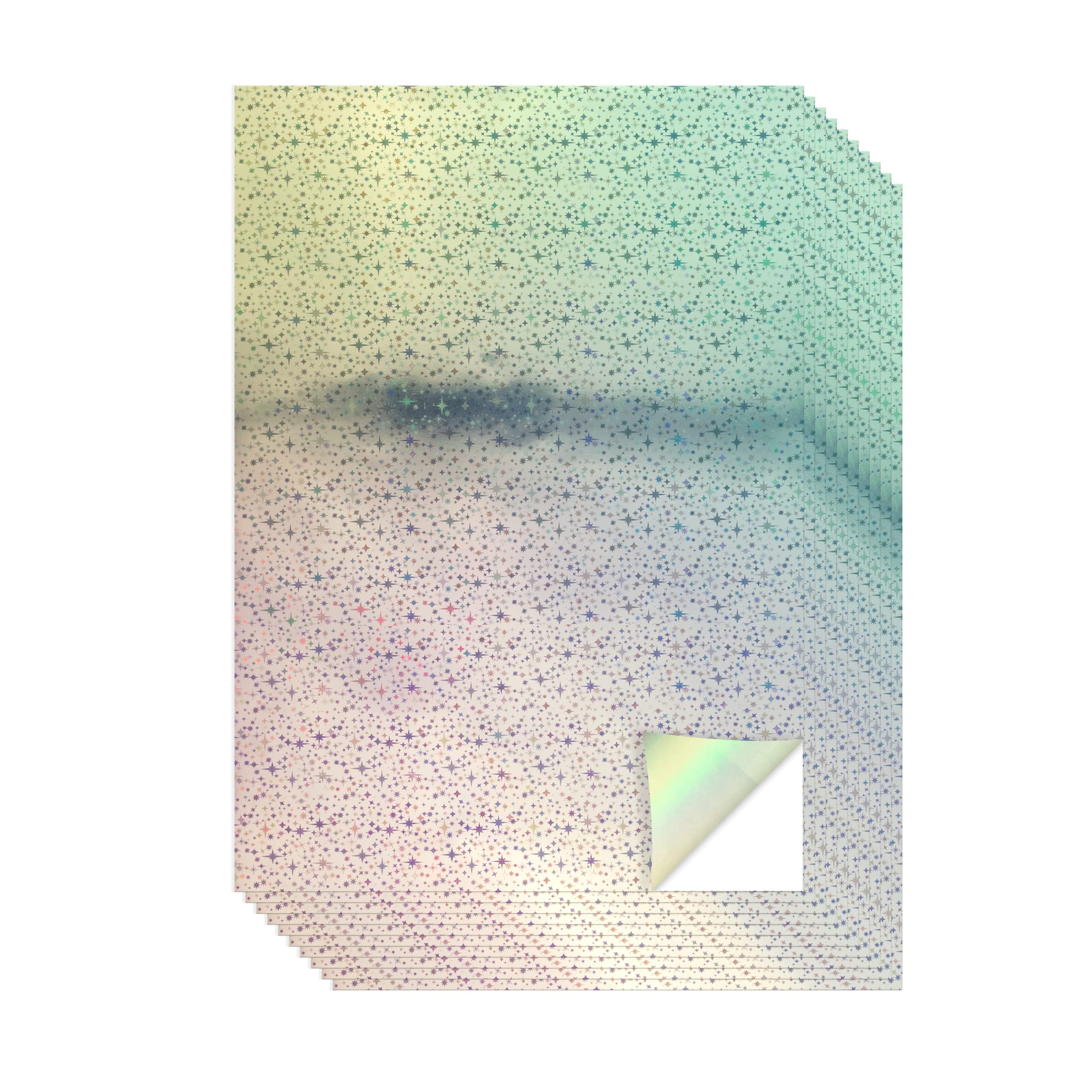 Evergreen Goods 10 Sheets A4 Holographic Silver Printable Vinyl - Inkjet & Laser Compatible, Waterproof, Glossy, Perfect for Cricut & Silhouette Cutters, Stunning Designs (Sparkle Pattern)