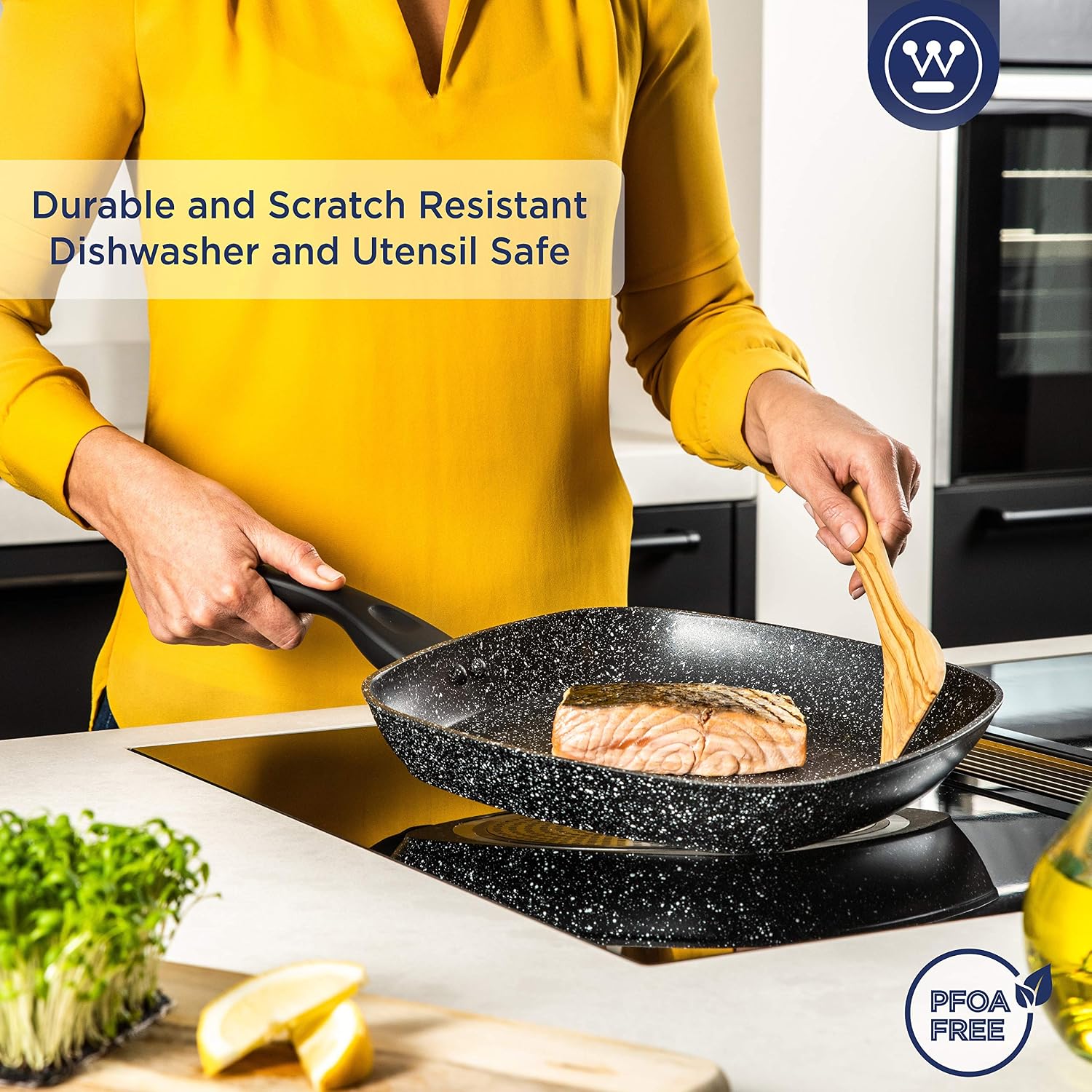 Westinghouse Griddle Pan Non Stick - diameter 28 cm Grill Pan for Indution Gas Electric & Ceramic Hob - Black Marble - Image 4