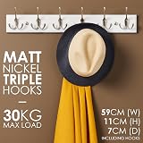 LARHN White Coat Hooks Wall Mounted 6 Triple Matt-Nickel 59 cm view 2