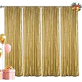 Hahuho Gold Sequin Backdrop Curtain, 4PCS 2FTx8FT Glitter Backdrop Curtain for Parties, Christmas, Wedding, Party Decoration(4 Panels, 2FT x 8FT, Gold