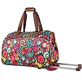 Lily Bloom Pattern 22 Inch Duffel Bag with 2-Rolling Wheels, Weekender Overnight Travel Lightweight Carry-On Suitcase For Women