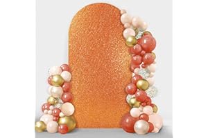 Friiko Wedding Arch Cover Sequin & Fabric 2-Sided Use 7.2FT Wedding Arch Stand Covers Round Top Chiara Arch Stand Cover for Wedding Birthday Party Baby Shower Ceremony Banquet Decoration, Orange