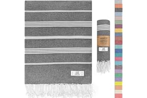 EPHESUS TOWELS Turkish Beach Towel - 38x70 inch Oversized - Sultan Design - Turkish Towel for Beach, Bath, Pool, Gym, Yoga - Prewashed, Lightweight, Quick Dry (Anthracite, Sultan)