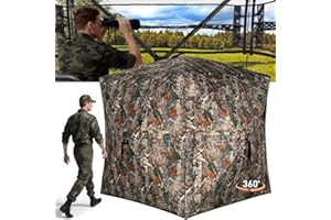 TLC Sport Hunting Blind with Carrying Bag, 360 Degree See Through Ground Blind, Pop Up Hunting Blind, Portable Concealed Camouflage Hunting Tent for 3-4 Person, Camouflage