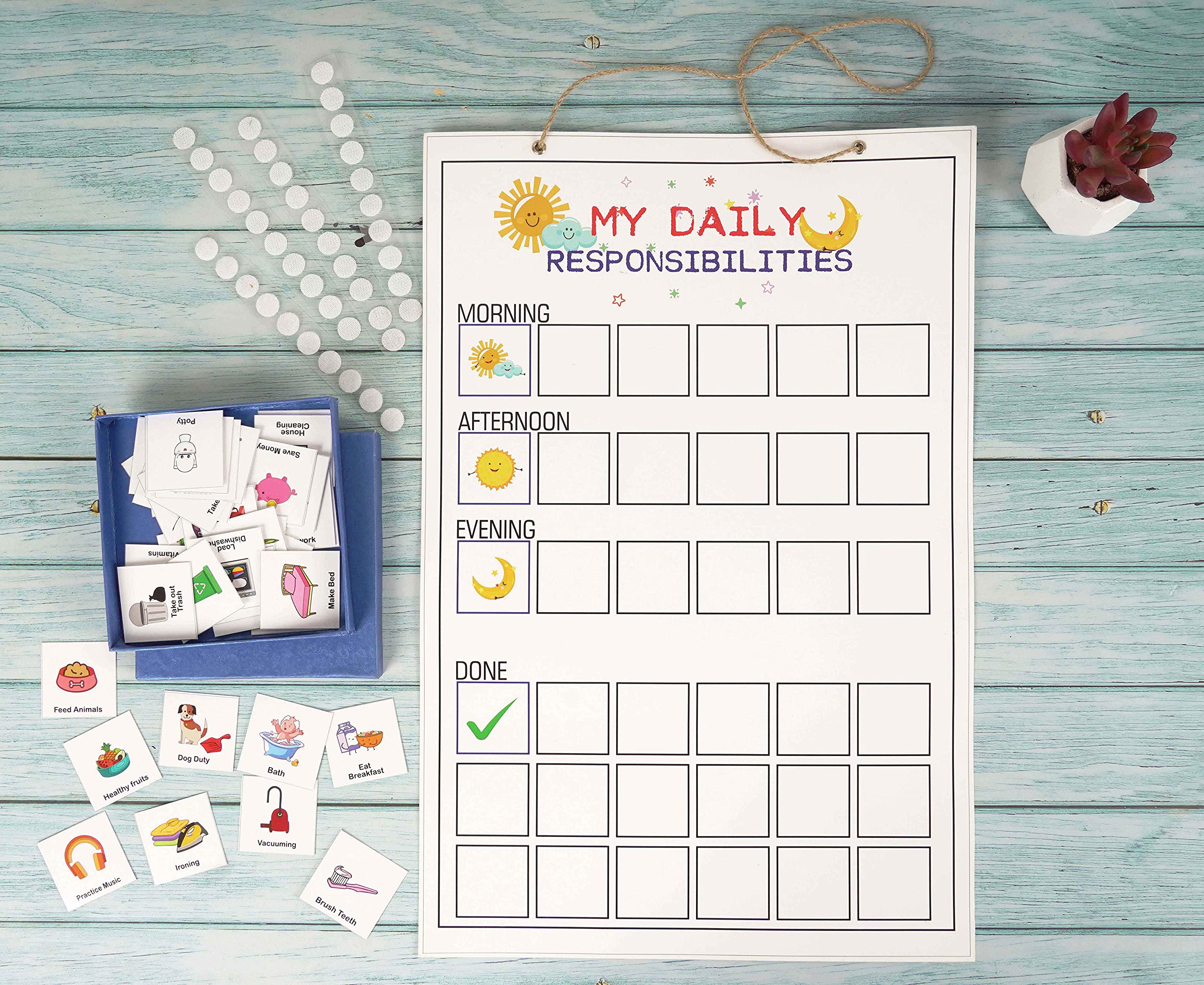 Inkdotpot Kids Daily Responsibility Checklist, Hanging Chore Chart- Children’s Job Poster- Morning/Evening Daily Routine- Daily Task List