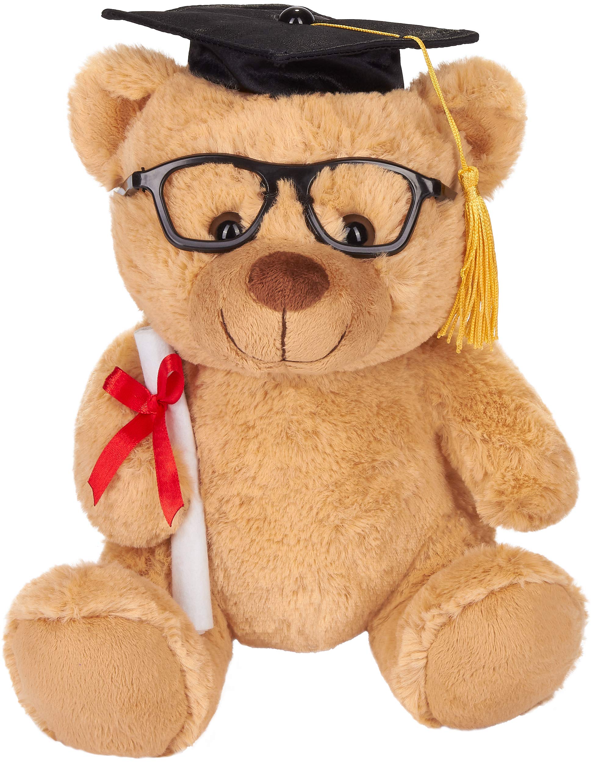 BRUBAKER Teddy Plush Bear with Glasses, Diploma and Square Academic Cap - Cuddly Toy for Graduation, High School or University - 9.84 Inches (25 cm) - Light Brown
