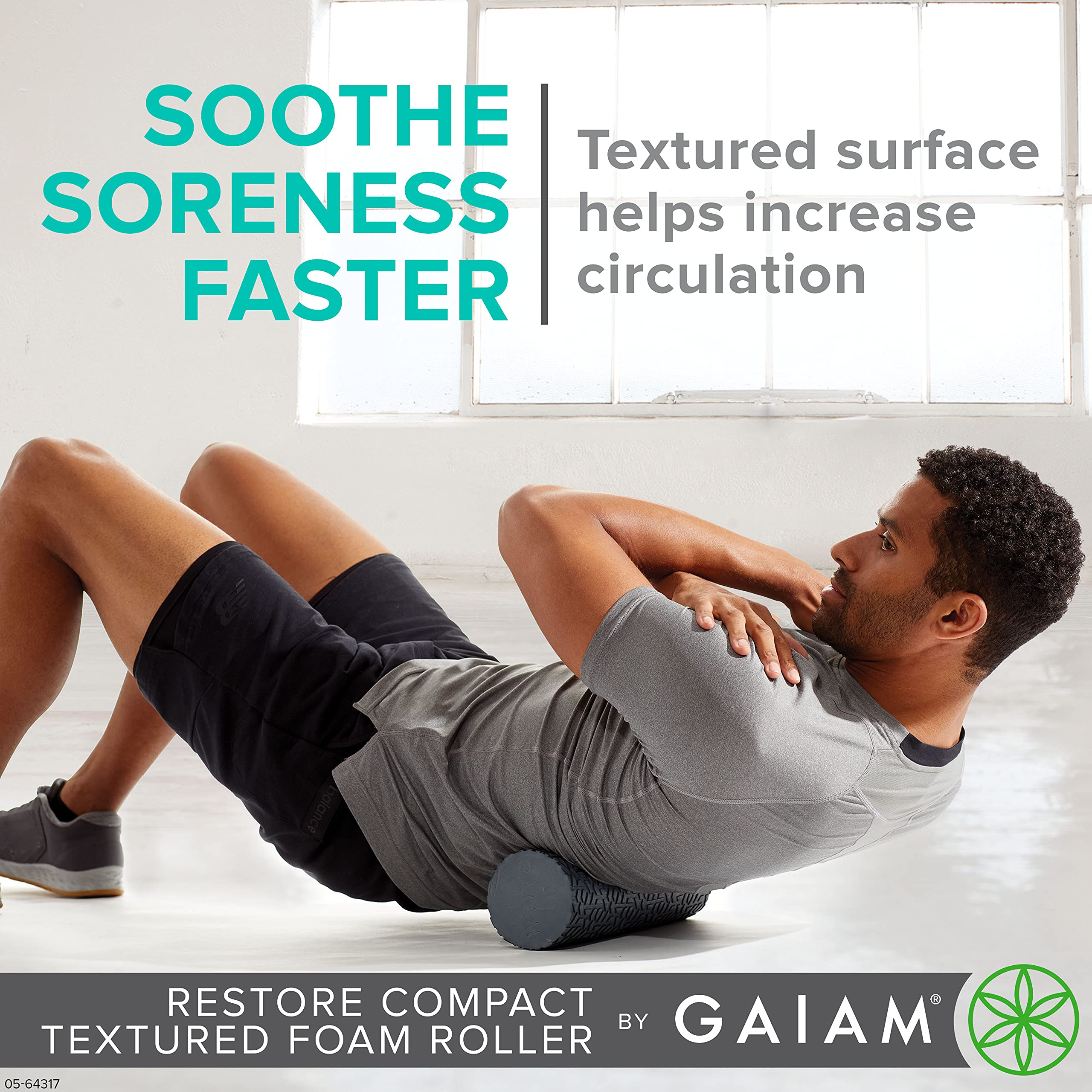 Gaiam Restore Compact Textured Foam Roller for Muscle Repair and Exercise – 12”L X 4