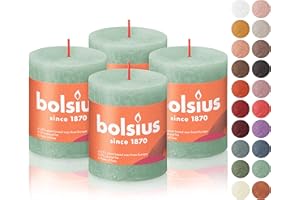 BOLSIUS 4 Pack Sage Green Rustic Pillar Candles - 2.75 X 3.25 inches - Premium European Quality - Natural Eco-Friendly Plant-