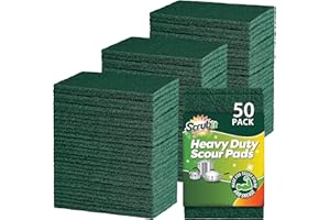 SCRUBIT Scouring Pads - Heavy Duty Scrub Pads for Cleaning Dishes - Non-Scratch - Reusable - Green (50)