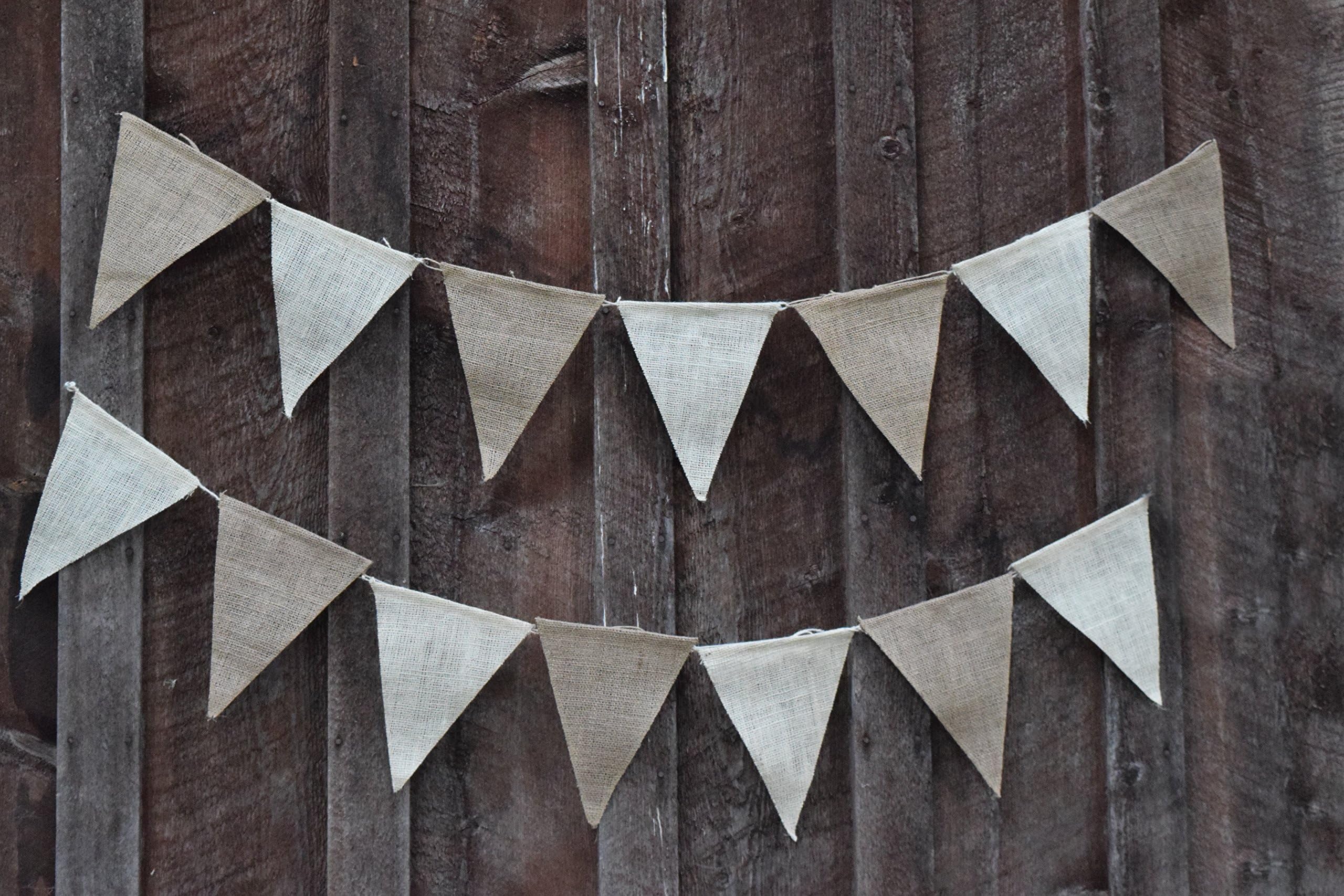 Burlap Banner Kit DIY- 14 Flags- 7 Natural & 7 Cream Pennants with 225' Twine