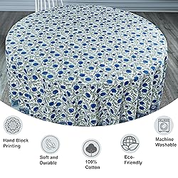 Ridhi Queen Blue 100% Cotton Round 120 Tablecloth