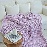 Maetoow Chenille Chunky Knit Blanket Throw (40×50 Inch), Handmade Warm & Cozy Blanket Couch, Bed, Home Decor, Soft Breathable Fleece Banket, Christmas Thick and Giant Yarn Throws, Purple