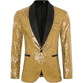 Coucoland Sequin Blazer Men-Tuxedo Jacket Sequin Suit Men Sport Coats | polyester cotton sequin tuxedo jacket with shoulder pads, single button and dual pockets. Ideal for disco, wedding