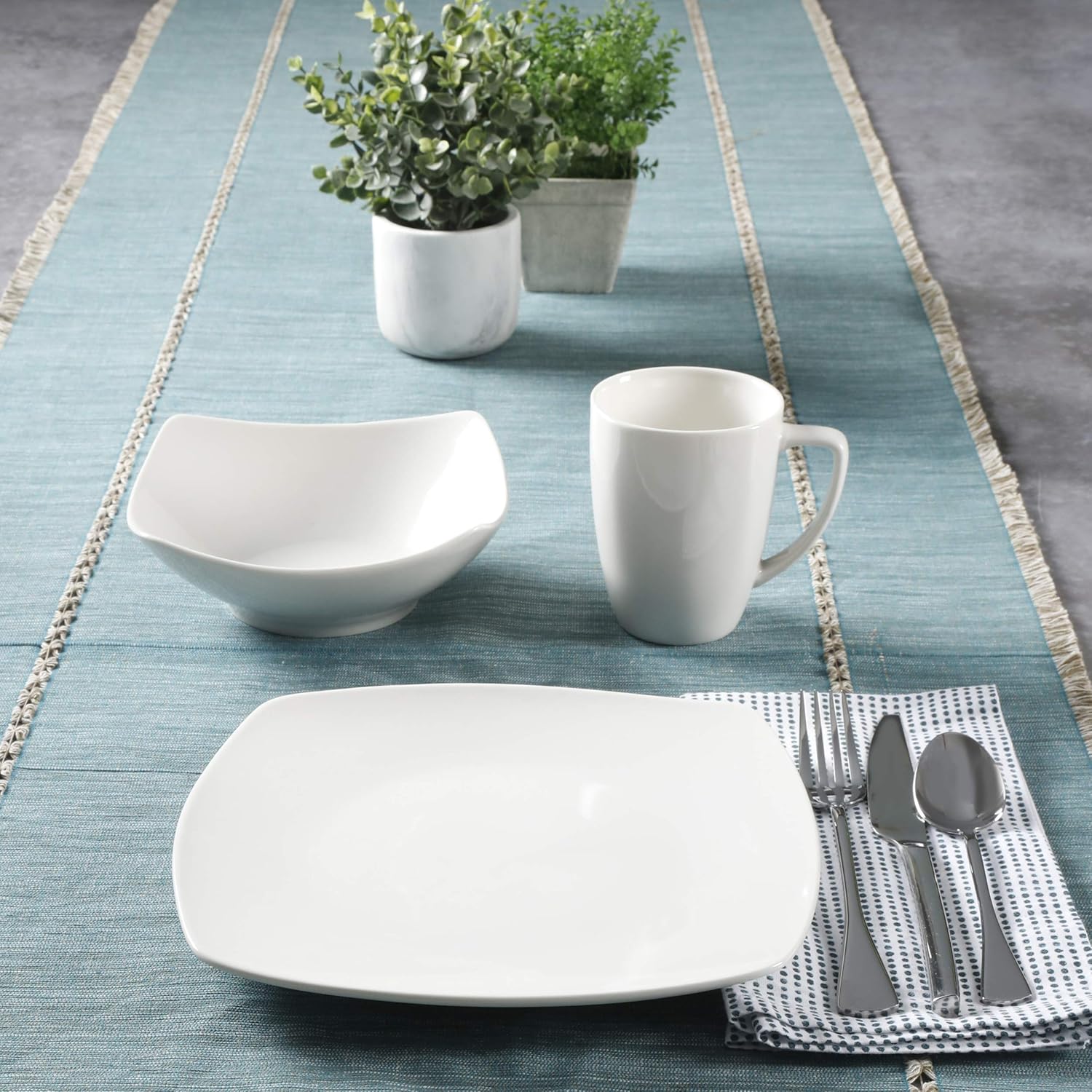  | Gibson Zen Buffet Square Dinnerware Set, Service for 4 (12pcs), White: Dinnerware Sets