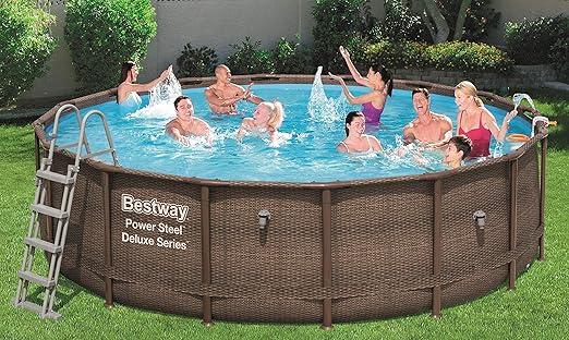 Bestway Piscine Hors Sol Power Steel Effet Rotin Diametre 4 X 122 Cm Filtre A Cartouche Skimatic Bache Echelle Amazon Fr Jardin
