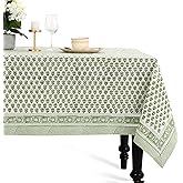 CPC Tablecloth 100% Cotton 60x60 Inch Indian Block Print Square Table Cover, Table Cloth for Weddings, Spring/Summer, Barbeque - Emerald Green