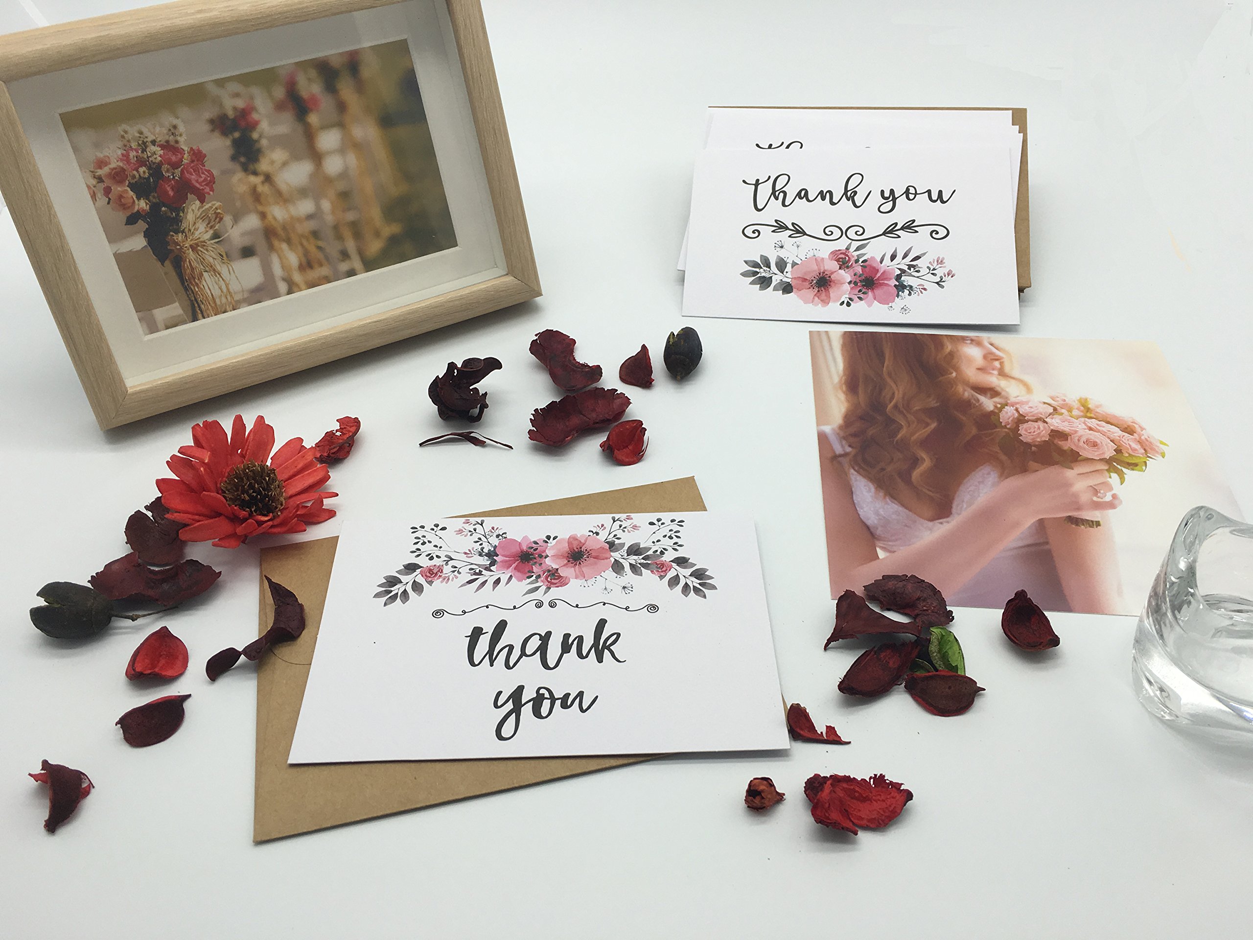 Kidepoch Thank You Cards 36 Assorted Set - 4 x 6 Inches - Blank Inside - Bulk Box Set with Kraft Envelopes Included