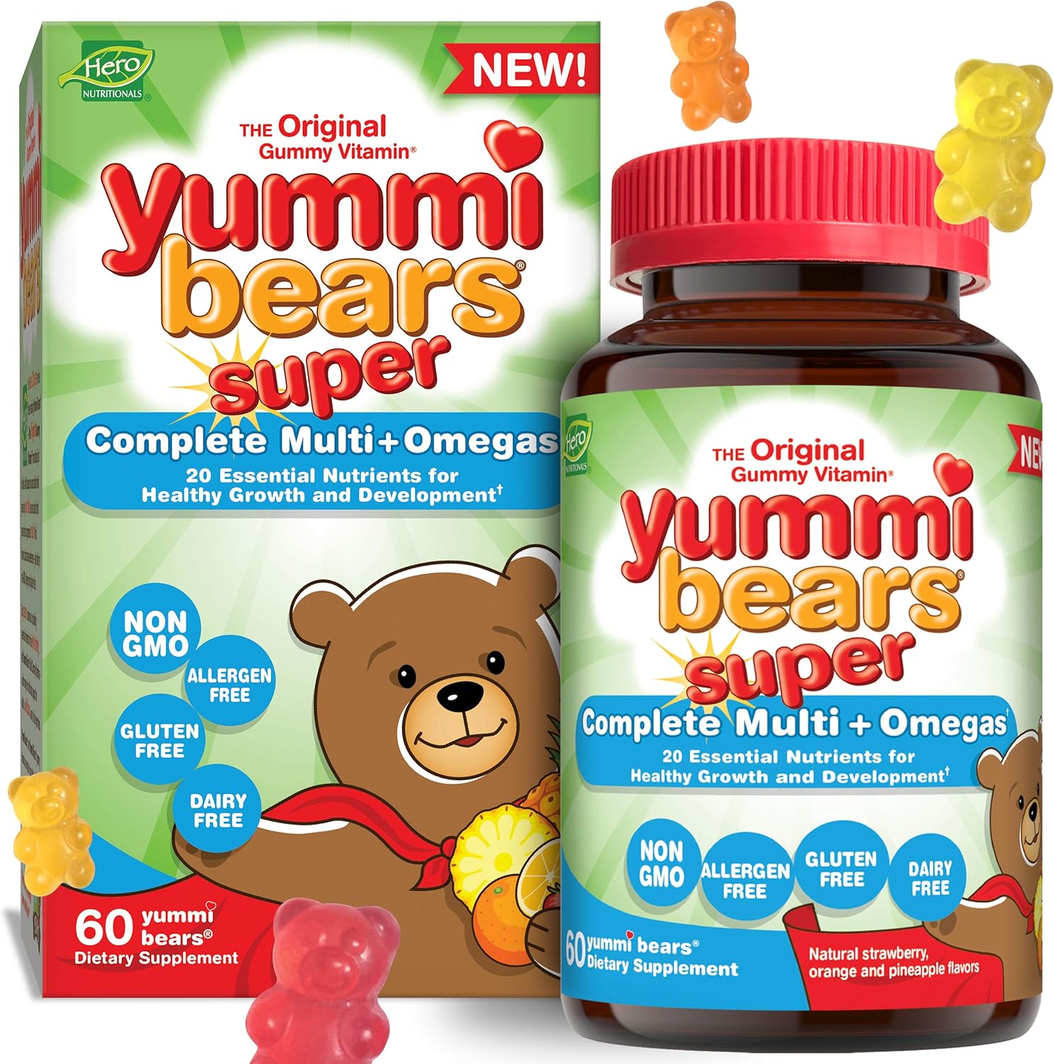 Yummi Bears Super Complete Multi + Omega Gummy Vitamins for Kids, 60 Count (Pack of 1)
