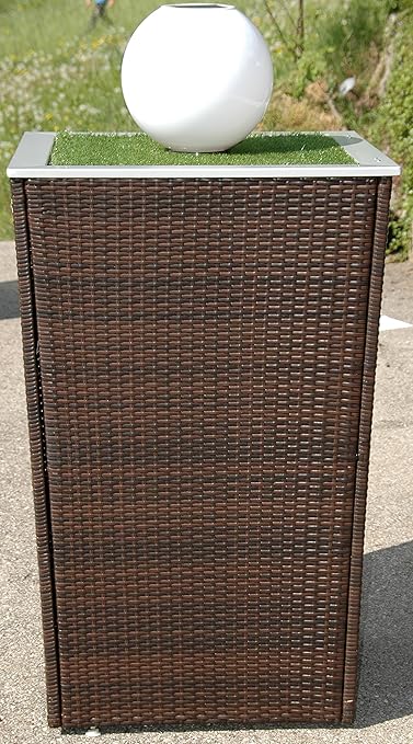 Koller Deco Design Edle Rattan Mülltonnenverkleidung Mülltonnenbox 120 Liter + Solarlicht + Buxbaum
