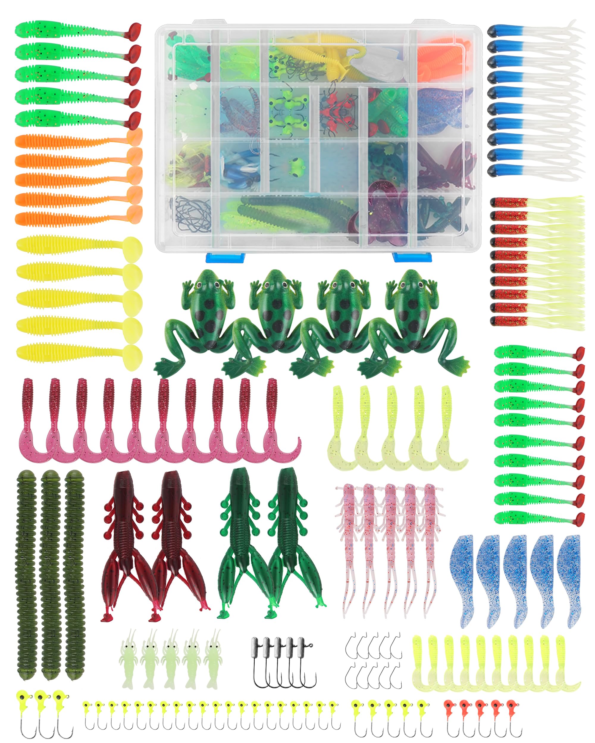 RoseFlower Fishing Lure and Bait Kits Set, 146-Piece Fishing Accessories with Sinking and Topwater Lures, Spoons, Swimbait for Bass, Trout, Salmon
