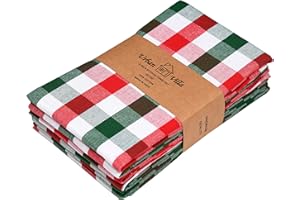 Urban Villa Christmas Set of 6 Kitchen Towels 20×30 Inch 100% Cotton Highly Absorbent Dish Towels Premium Quality Ultra Soft Bar & Tea Towels with Mitered Corners- Red/Green/White