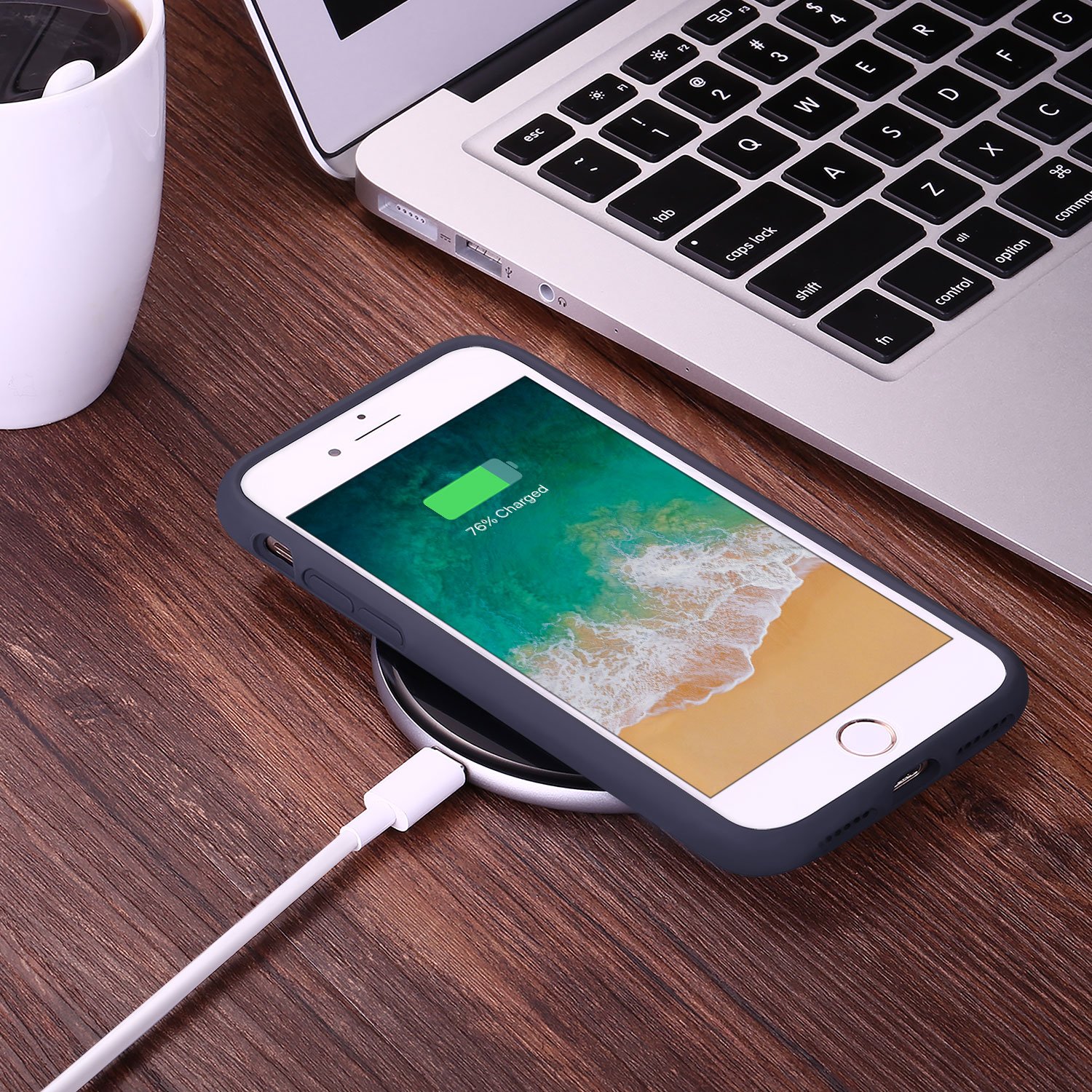 Coque iPhone 7 / 8 , JASBON Coque Silicone Liquide Anti-rayure avec Protecteur d\'écran Gratuit, Housse Protection Silicone Anti-choc Gel Case pour iPhone 7 / 8 – Bleu Foncé