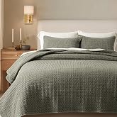 EverGrace Stonewashed Cotton Waffle Quilt Set, King Size, Olive Green | Substantial Weighty Texture, OEKO-TEX Certified, All-Season Comfort, Farmhouse Bed Layering Piece, 3 Piece Set with 2 Shams