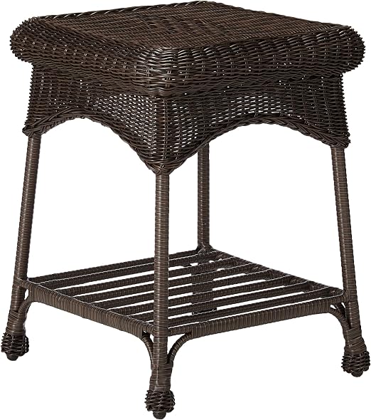 Amazon Com Outdoor Espresso Wicker Patio Furniture End Table Home Kitchen
