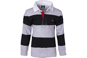 Sportoli Boys Cotton Wide Striped Long Sleeve Polo Rugby Shirt