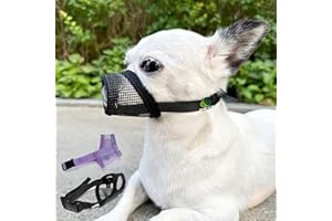 MOIILAVIN Dog Muzzle 2 PCs,Soft Air Mesh Muzzle Breathable for Barking Grooming Biting Chewing for Small Medium Breeds, Barkless Mesh Muzzle Stop Puppy Eating Poop&Rocks XXS XS S (Purple, Black)