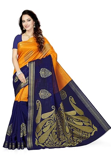 Silk Saree With Blouse Piece (_Blue_Free Size)