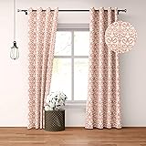 Drapery Bazaar (Set of 2) Linen Blended Curtain Panels Light Reducing for Living Room, Steel Grommet Top Linen Motif Pink Dra