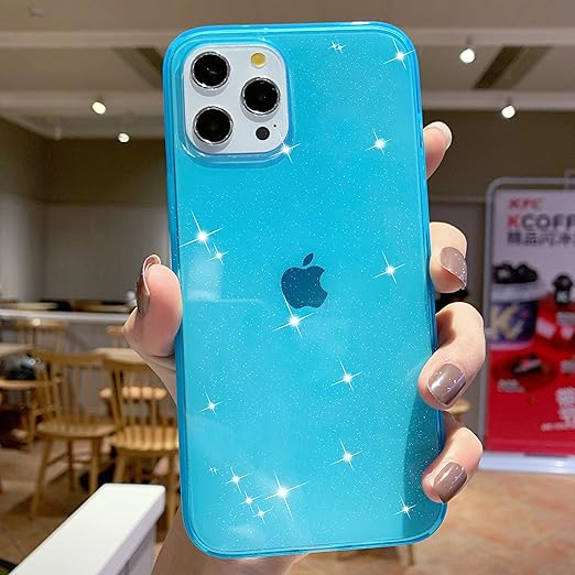 Amazon Com Glitter Case Compatible With Iphone 12 Pro Max Anynve Clear Sparkle Bling Case Anti Shock Matte Edge Bumper Design Cute Slim Soft Silicone Gel Phone Case 6 7inch Blue