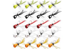 Fly Fishing Popper Flies Kit, 12/20pcs Dry Flies Fly Popper Lures Bass Popper Fly Fishing Lures Topwater Popping Bug Flies fo