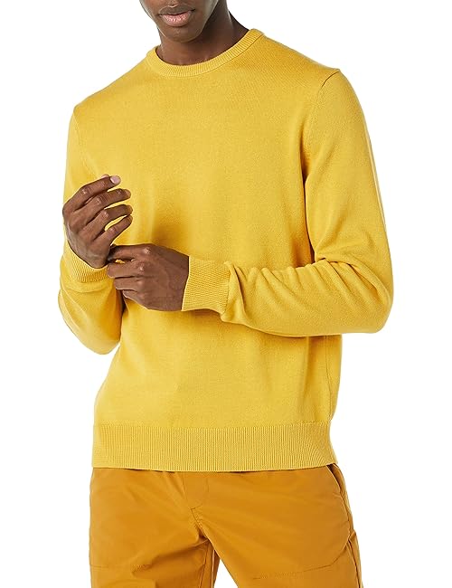 Amazon Essentials Men's Long-Sleeve Crewneck Sweater, 100% Cotton, Big & Tall Options Available, Gold, X-Large