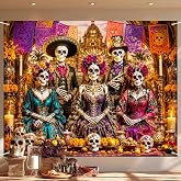 BlissYard Dia de Los Muertos Banner 91 x 71 Inch Catrina Family Day of the Dead Backdrop Sugar Skull Papel Picado Ofrenda Altar Mexican Fiesta Halloween Party Wall Decor Photo Booth Decorations