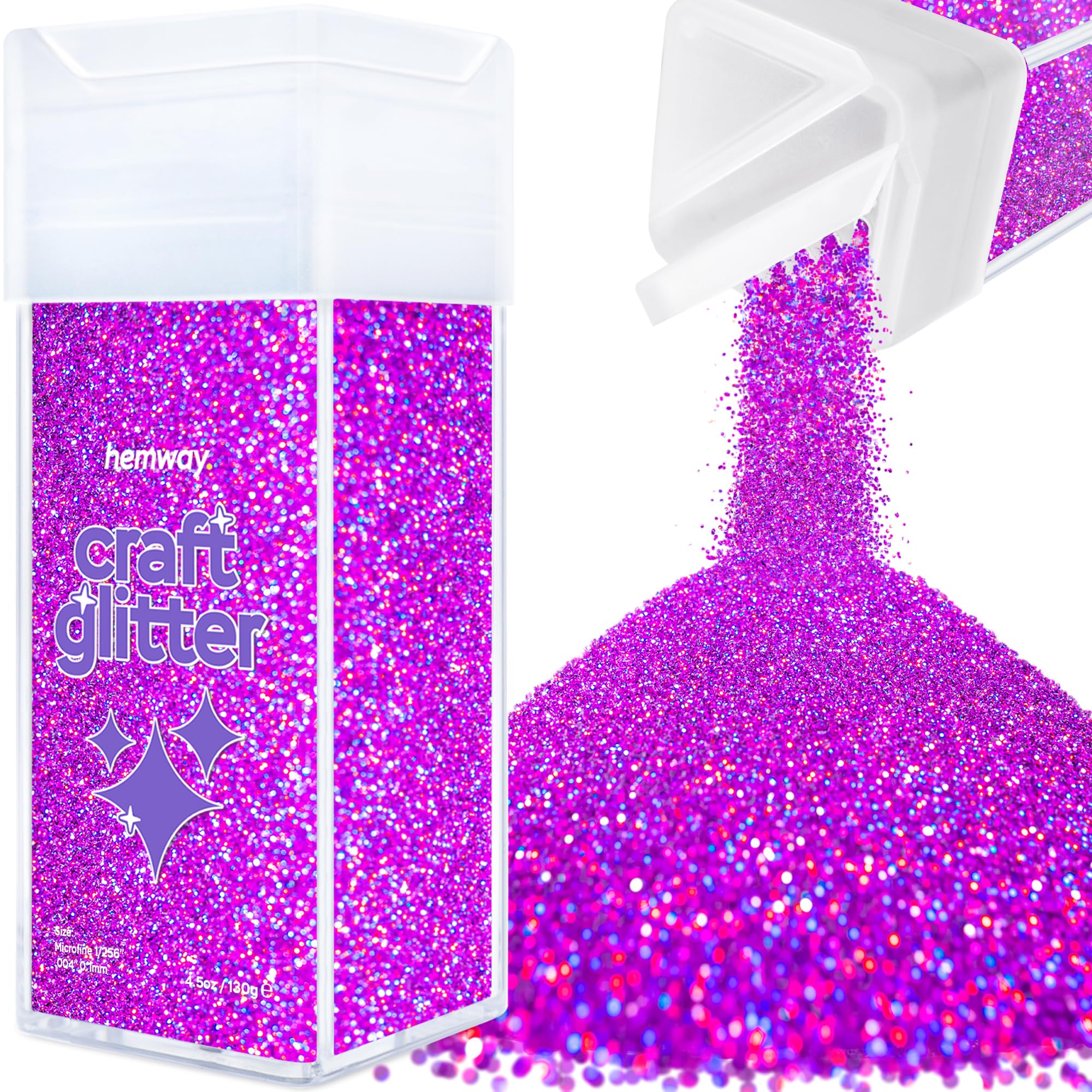 Hemway Glitter Shaker Purple Holographic 110g Microfine, Craft Glitter Shaker for Resin & Epoxy Crafts, Christmas Art Supplies, Nail, Body, Face, Eye, Festival, Crafting, Slime, Sparkle