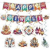 MOIZYNG 10PCS Diwali Decorations for Home, Happy Diwali Banners and Hanging Swirls, Colorful Diyas Lanterns Deepavali Decorations for Indian Themed Festival of Lights Party Favors Supplies