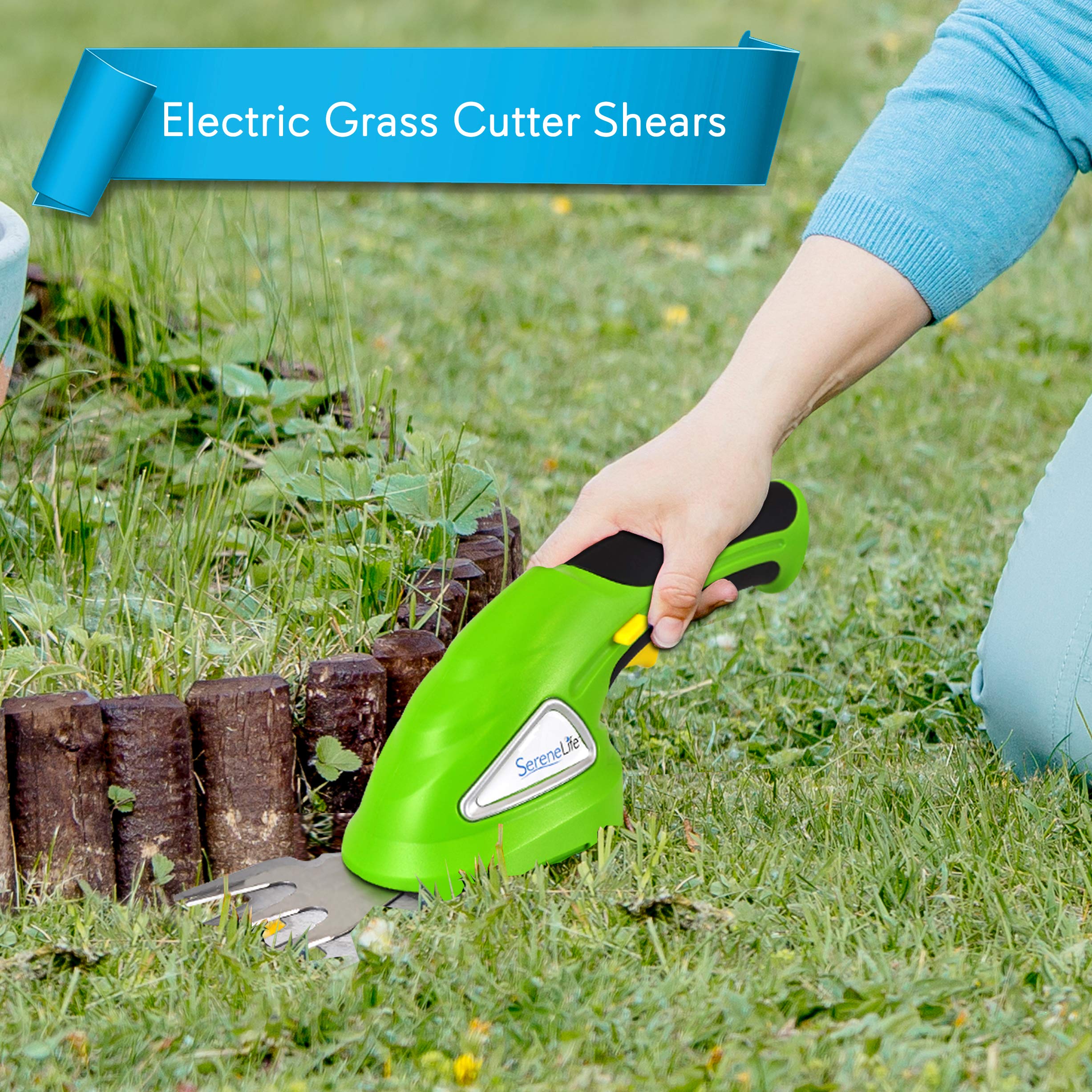 SereneLife Battery Grass Cutter, Grass Clippers Cordless, Trimmer Cutter, Handheld Trimmer, Grass Shear Electric,  Perfect For Leaves & Debris, Rechargeable Battery, Charge Time 4 Hrs, 3.6V (PSLHTM20)