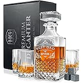 Luxury Gift For Men - Best Dad Ever - Unique Engraved Whiskey Decanter Set For Beloved Dad Christmas or Birthday Gift – 4 Whiskey Glasses And Decanter Set Is a Great Gift Idea for Whisky, Bourbon