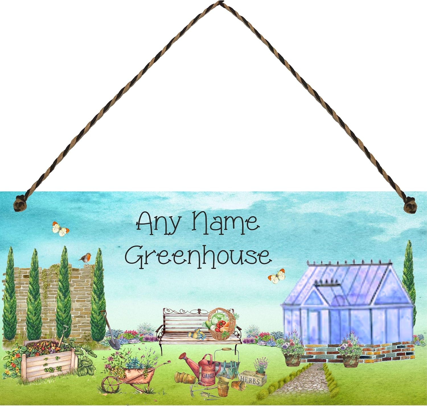 Personalised Greenhouse Sign, Gardening Gardner's Gift hanging plaque