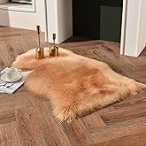 duduta Beige Faux Sheepskin Throw Rug 2x3 ft, Fluffy Shag Fur Chair Cover Small Bedside Dorm Rug Non Slip Machine Washable
