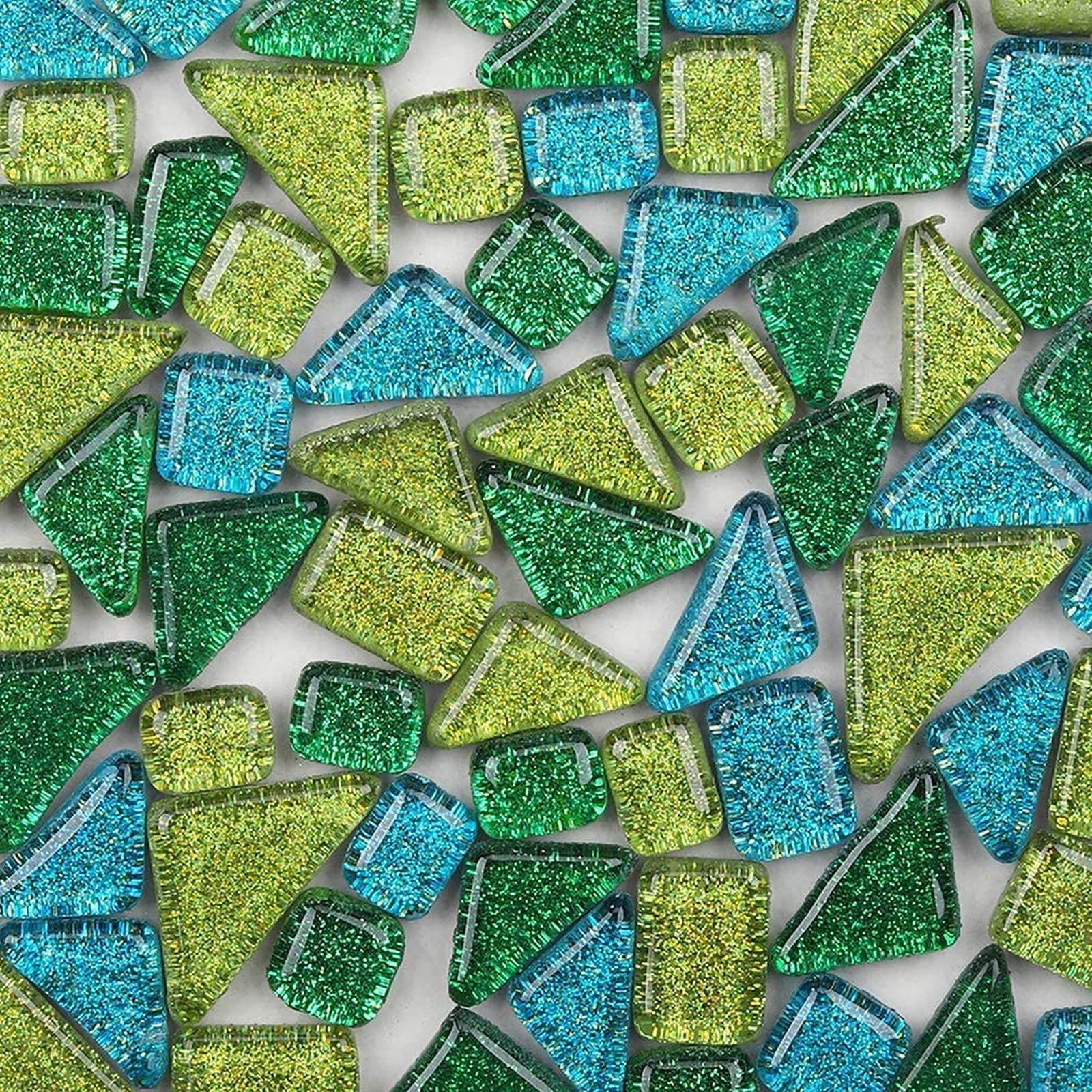 200g Assorted Color Irregular Glass Mosaic Tiles, Glittering Crystal Stones for Home Art Decor(Hedgerow)