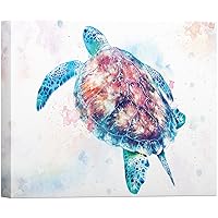 SIGNWIN Canvas Wall Art Blue and Brown Hawksbill Sea Turtle Swimming Marine Life Ocean Watercolor Modern Art Nautical Portrait Colorful Pastel for Living Room, Bedroom, Office - 12x18 inches